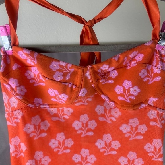 NWT Free People Printed Got Glam Slip Midi Dress XS Coral Orange Pink Floral - Picture 4 of 10